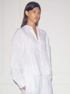 DEIJI STUDIOS The Tack Shirt In White Tacked Box Pleat Organic Linen M/L NWT